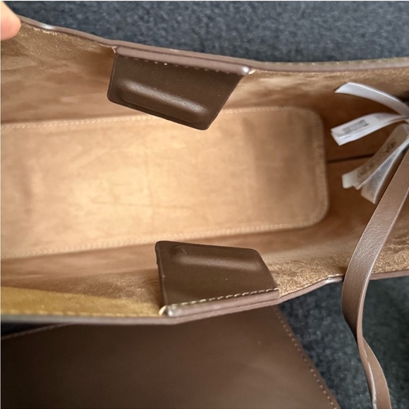 Zara brown tote bag asymmetric detail leather shoulder bag purse suede interior - Picture 5 of 6